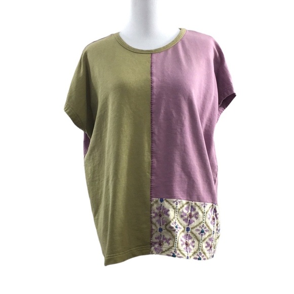 Market Place Purple Green Patchwork Mathura Tee Womens Medium Colorblock Boxy - Picture 1 of 8